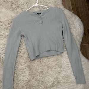 Brandy Melville Blue Ribbed Polo Crop Top